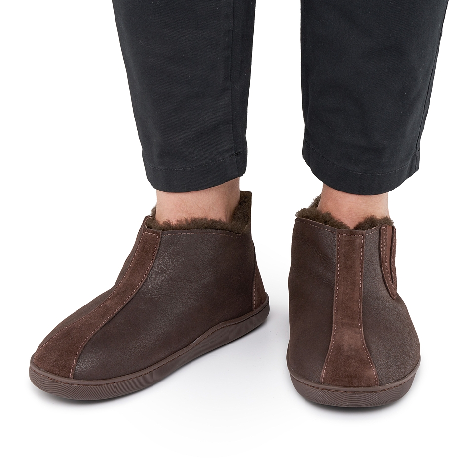 Men’s Pavel Leather Slippers with Wool Lining Brown