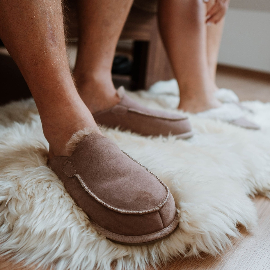 Men's Erik Leather Slippers with Wool Lining Beige