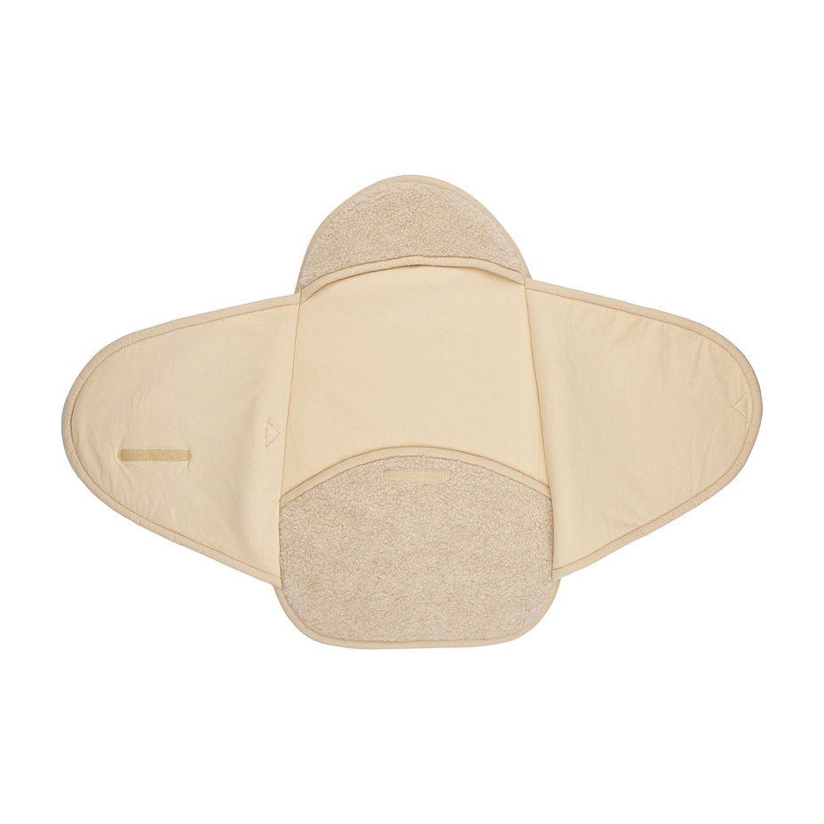 Baby wool wrap footmuff with hood beige