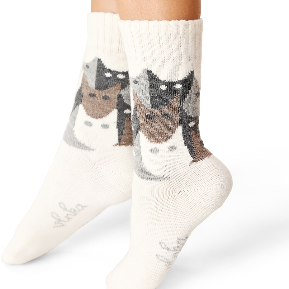 Merino Wool Socks Cats White