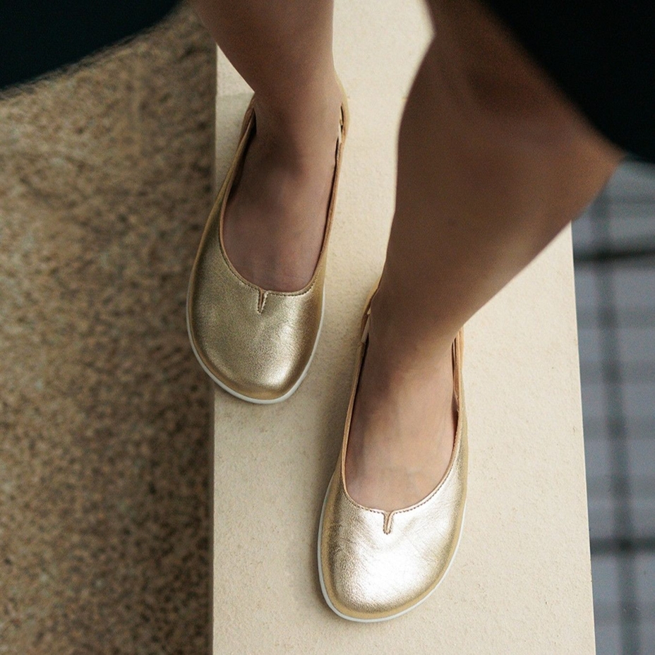 Leather barefoot ballerinas Be Lenka Bellissima gold