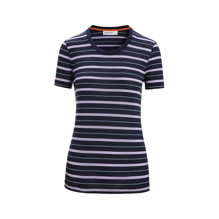 Women's T-shirt Merino Blend Wave SS Tee Stripe Icebreaker Midnight Navy