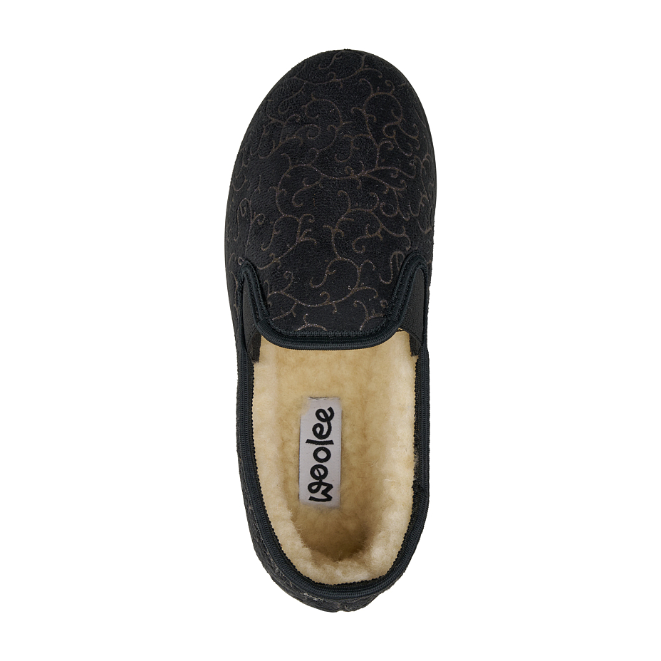 Women's non-slip Merino wool slippers with pattern black