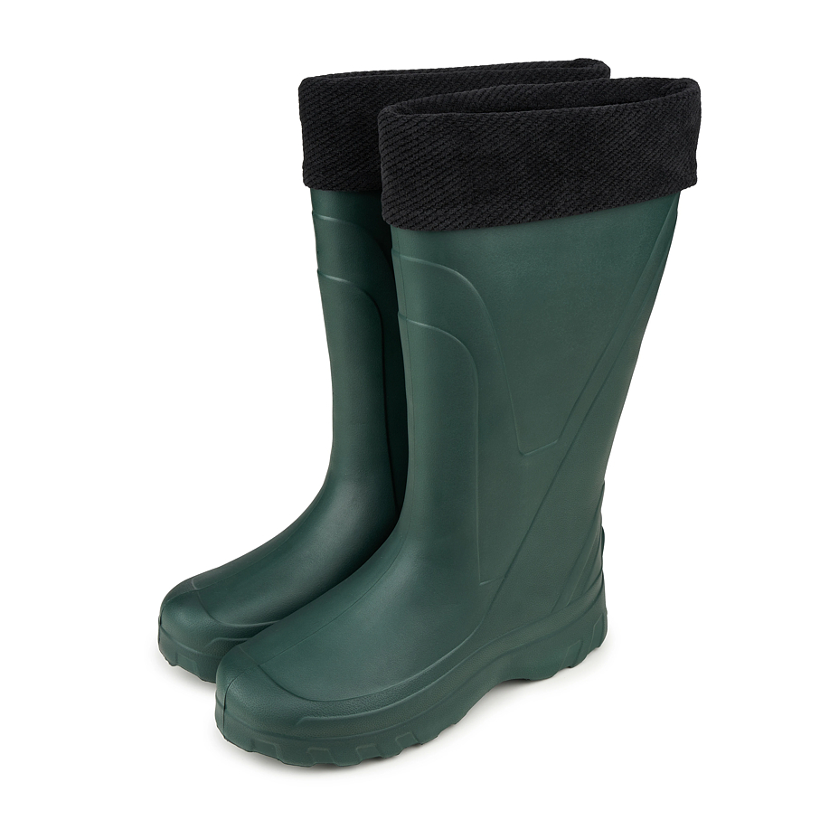 Insulated men's high wellies with wool insert green