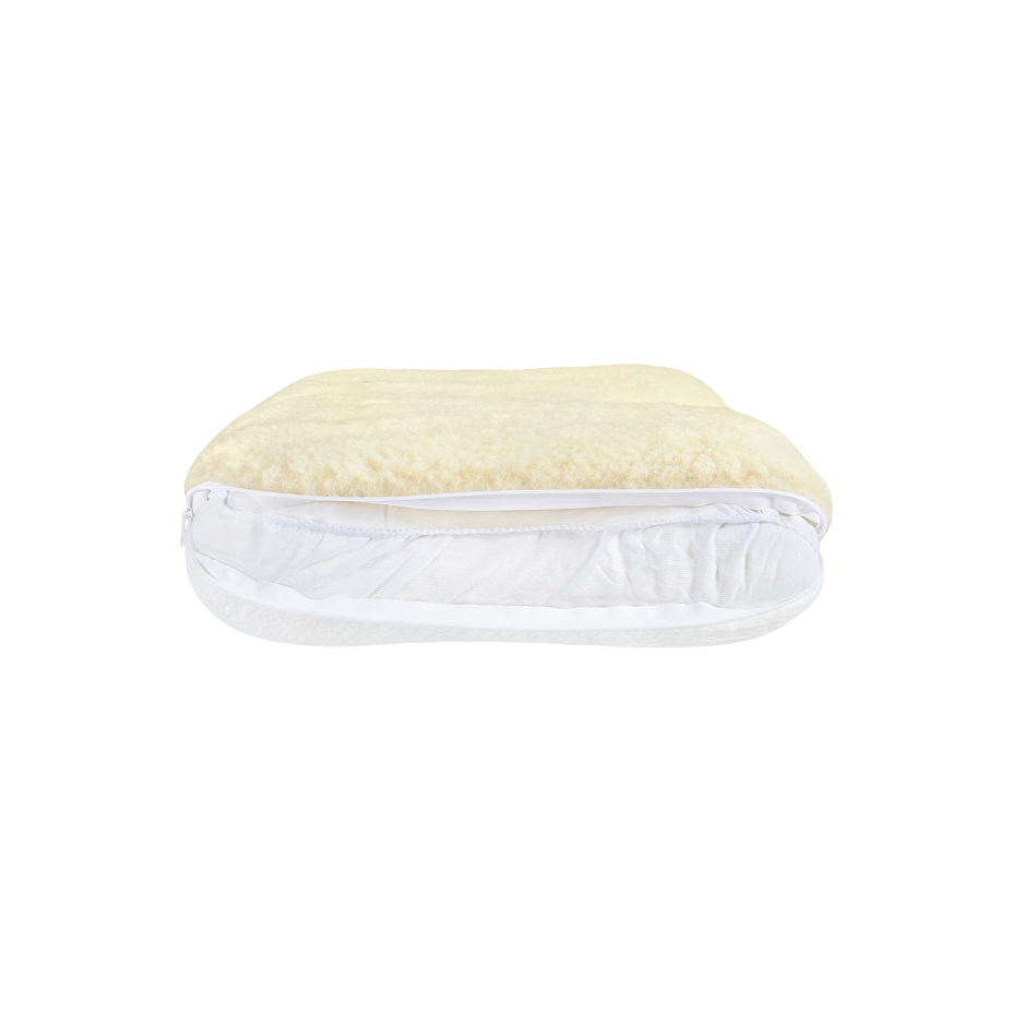 Reversible anti-snoring memory foam pillow with sheep wool and cooling side