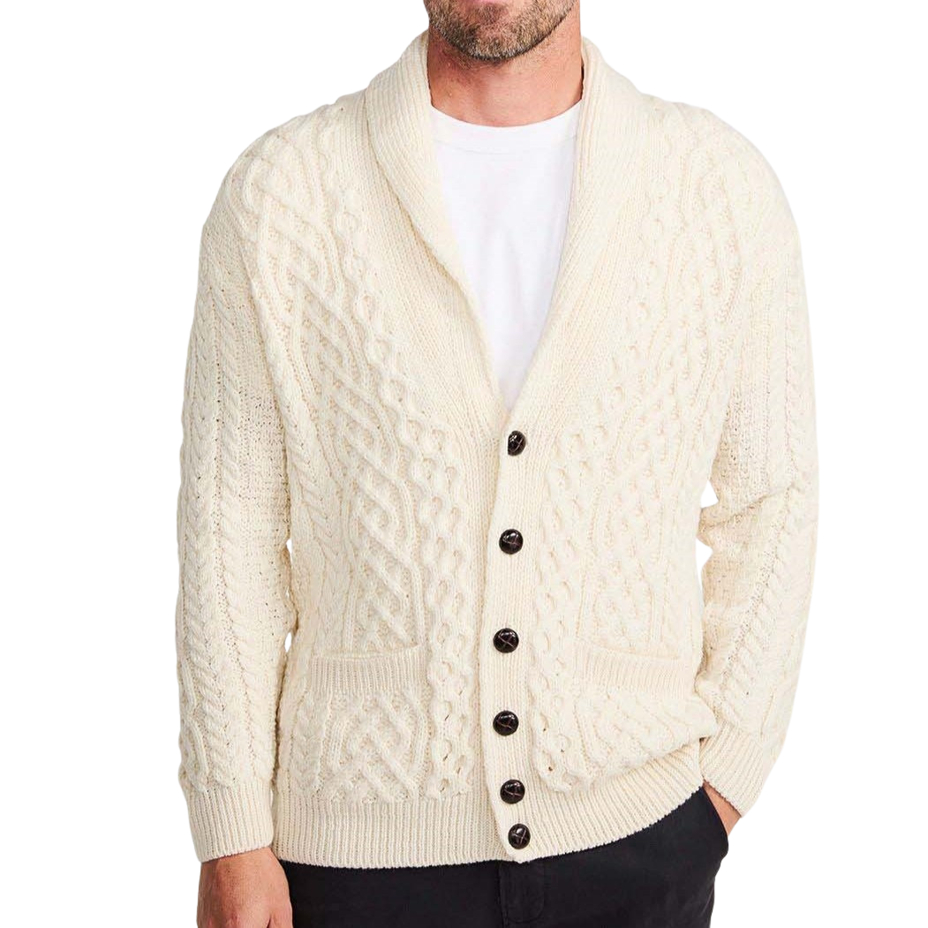 Men's Merino wool sweater with buttons, natural