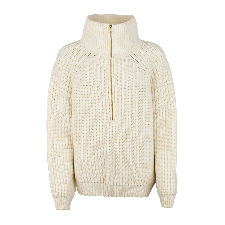 Women's wool turtleneck with zipper white