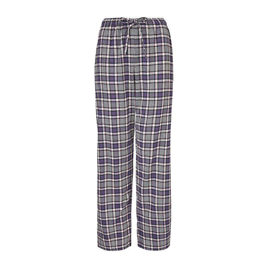 Women's flannel lounge pants with Merino wool, checkered purple