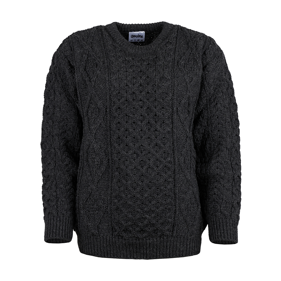 Women's wool sweater with round neckline, dark gray