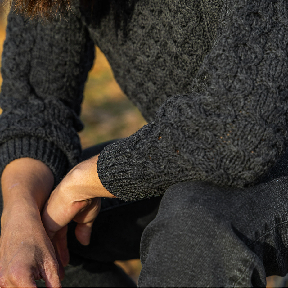 Women's wool sweater with round neckline, dark gray