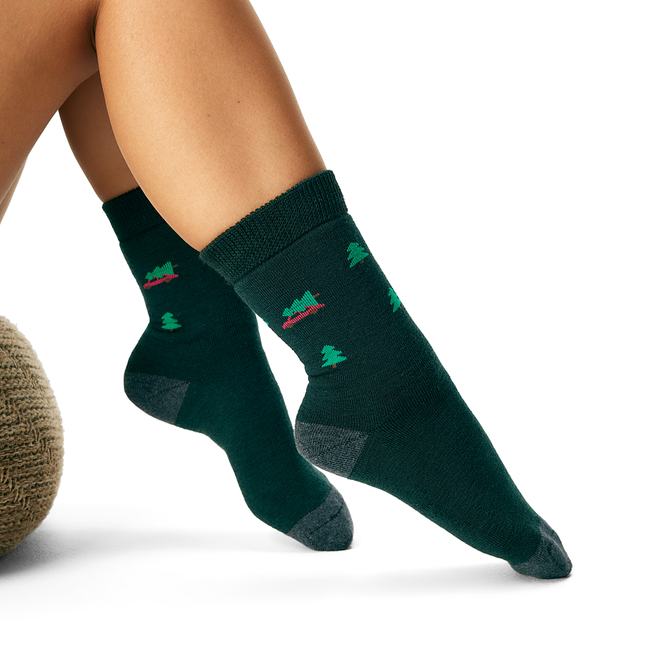 Christmas socks with Merino sheep wool trees