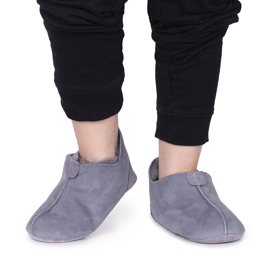Kids’ Andy Leather Slippers with Wool Lining Grey