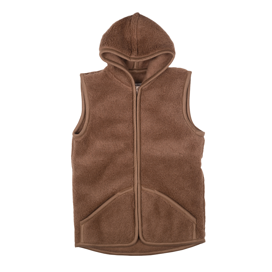Wool Hooded Vest Brown