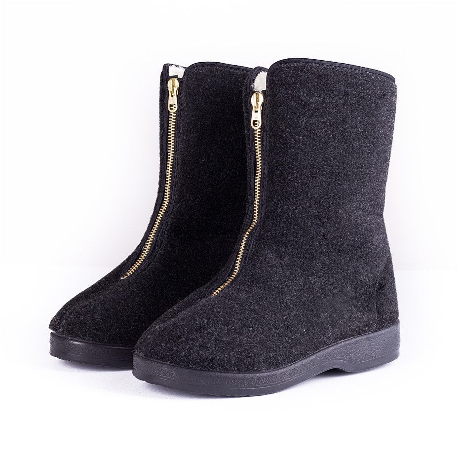 Women's Traditional Zip-up Wool Boots Black