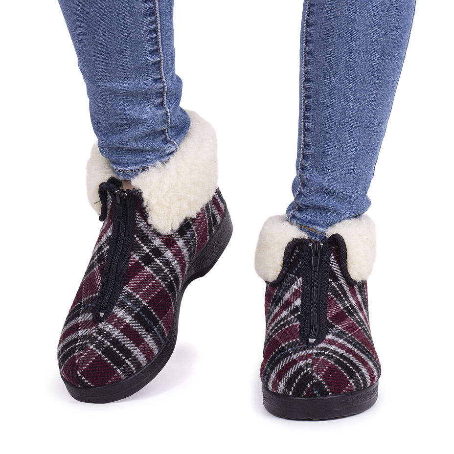 Women's Olga Zip-up Slipper Boots with Wool Lining Plaid