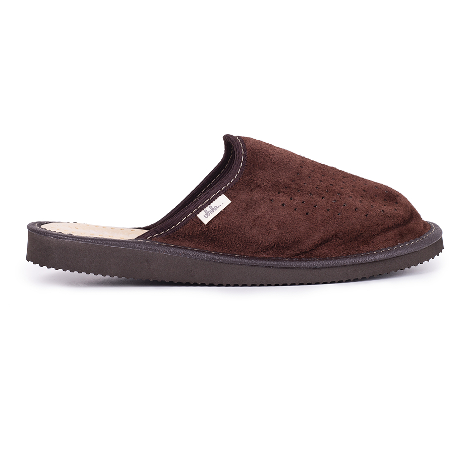 Men's Leather Summer Slippers Dark Brown