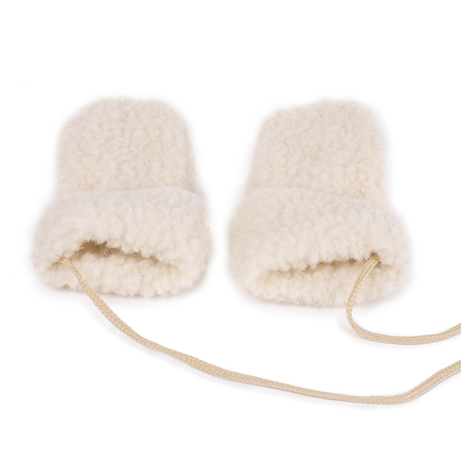 Kids’ Wool Mittens with String Natural