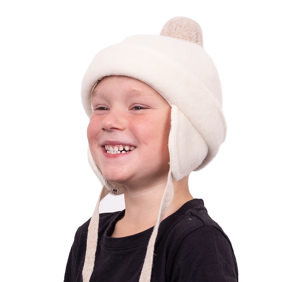 Kids’ Woolly Hat with Bobble White