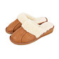 Women's Leather Wedge Heel Slippers with Wool Lining Light Brown